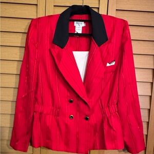 Leslie Fay Red, Black Pinstriped Vintage, 80’s Should pads, Blazer, Top